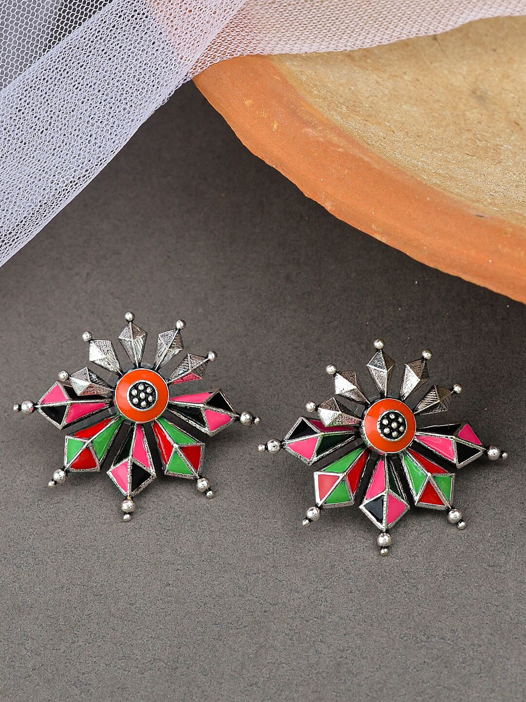 

Voylla Silver-Plated Classic Studs Earrings