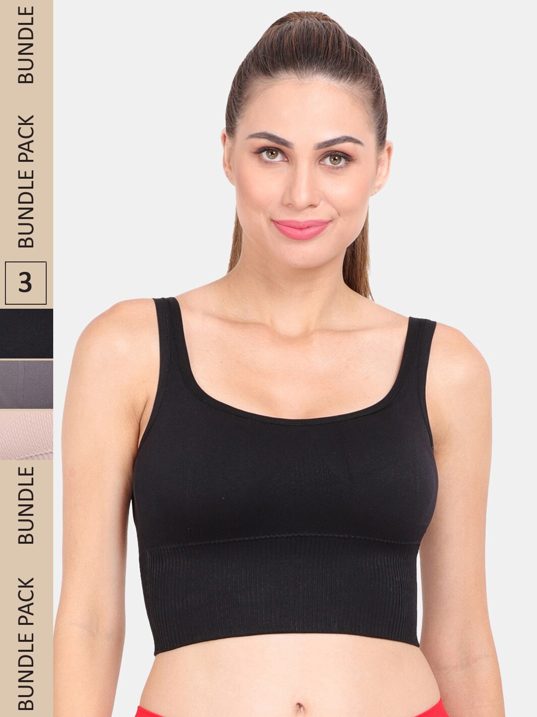 

Amour Secret Pack Of 3 Removable Padded Sports Bra, Black