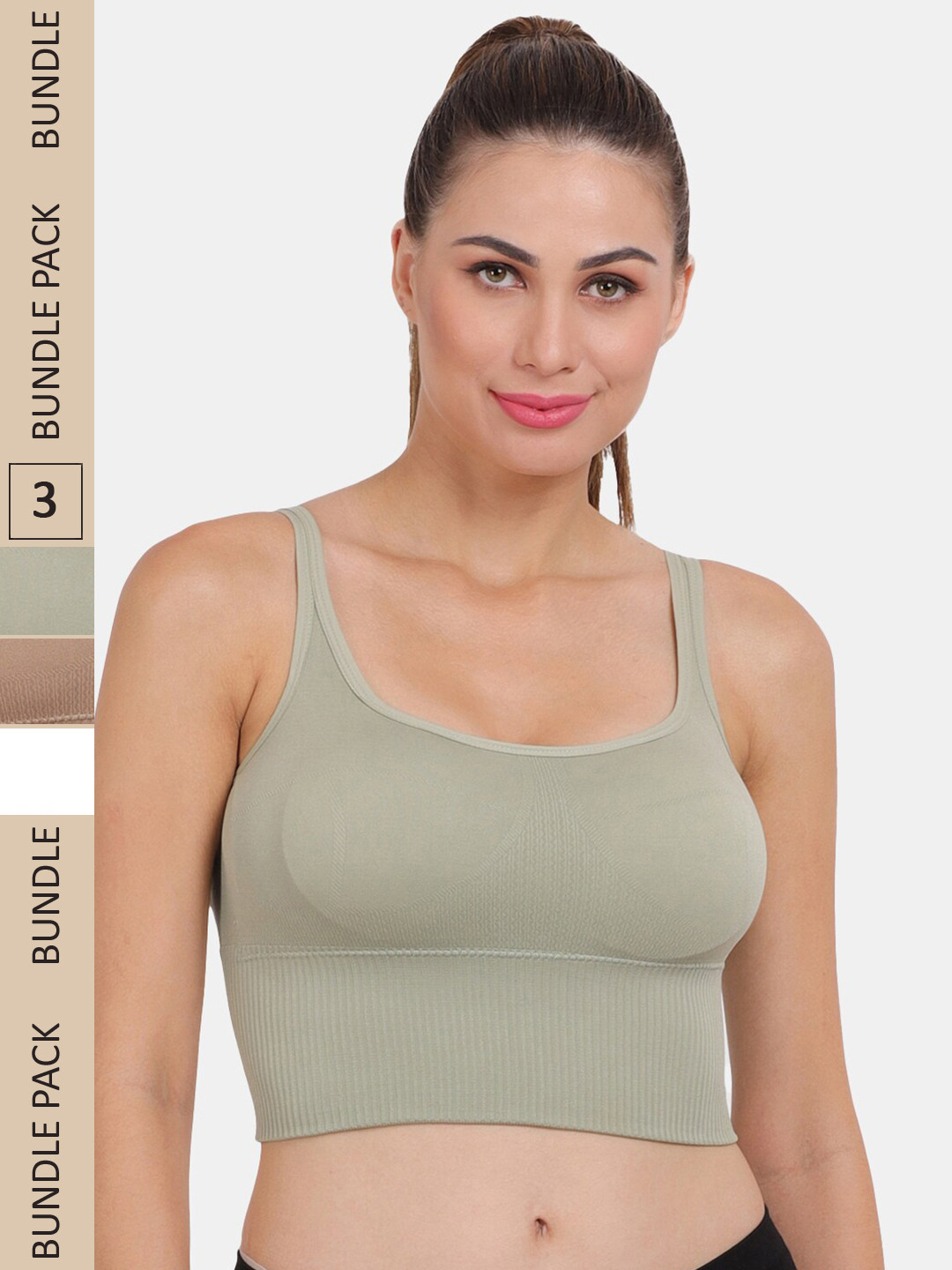 

Amour Secret Pack Of 3 Removable Padded Sports Bra, Green