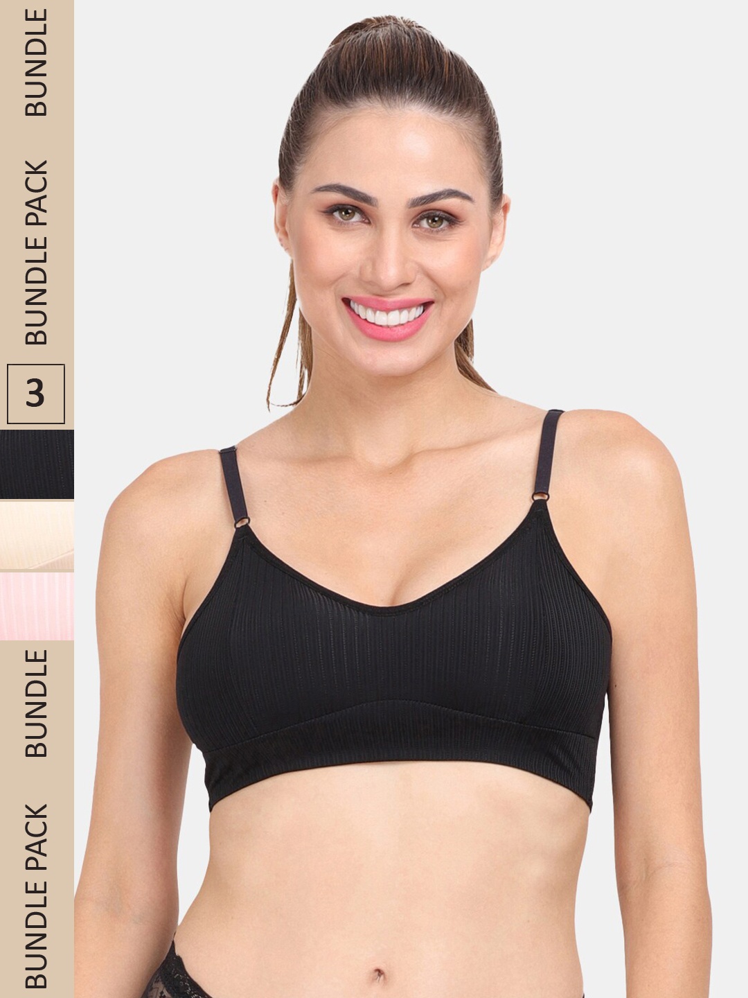 

Amour Secret Pack Of 3 Removable Padded Dry Fit Training & Gym Sports Bra, Black