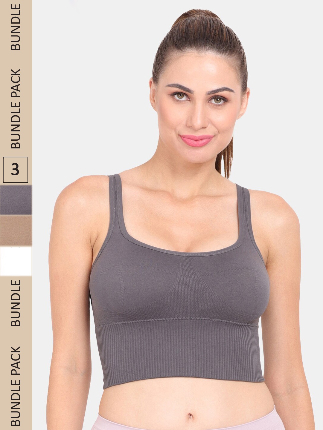 

Amour Secret Pack Of 3 Removable Padded Sports Bra, Grey