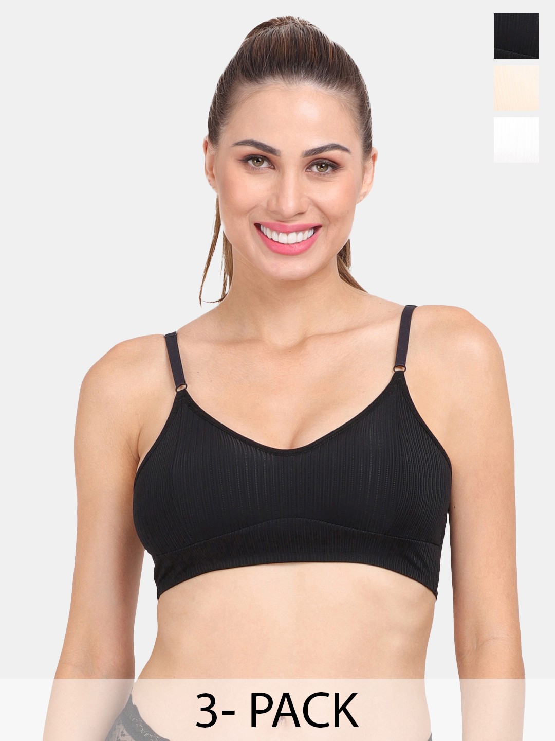 

Amour Secret Pack Of 3 Removable Padded Sports Bra, Black