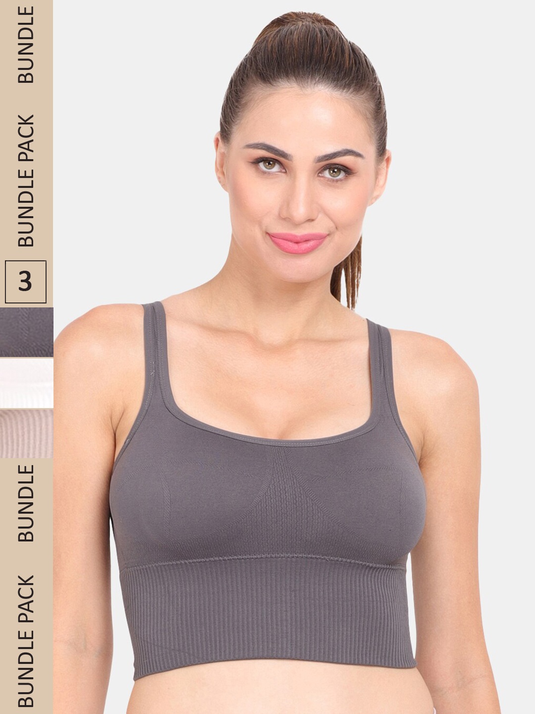 

Amour Secret Pack Of 3 Removable Padded Sports Bra, Grey