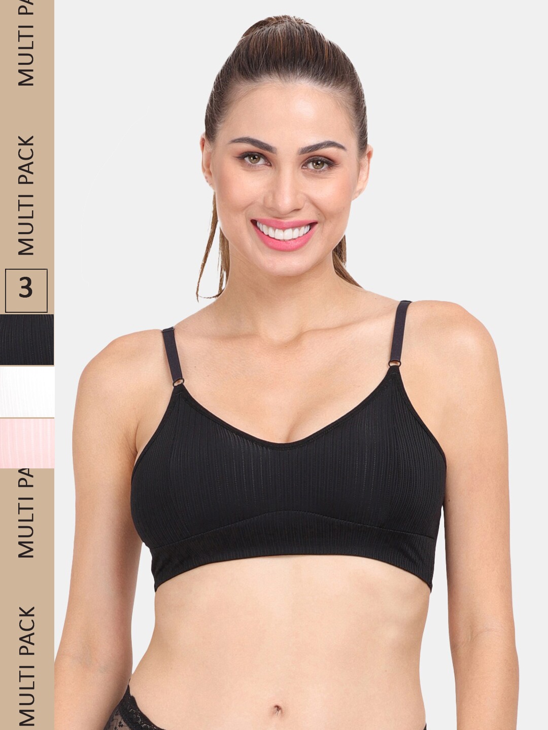 

Amour Secret Pack Of 3 Removable Padded Sports Bra, Black