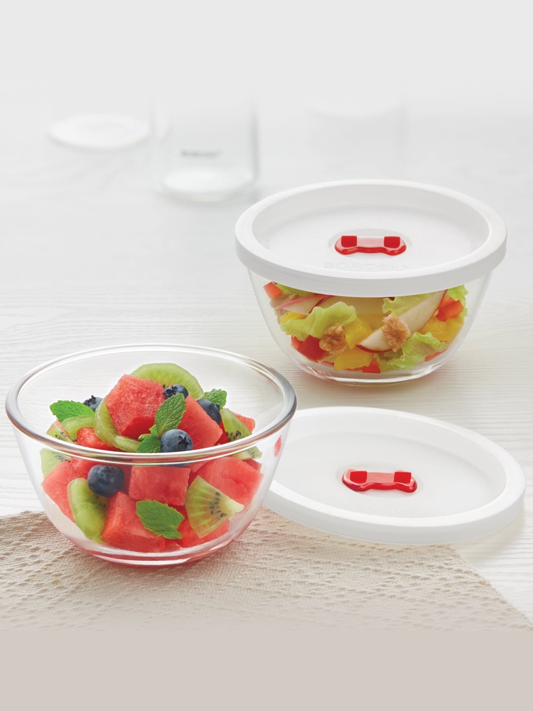 

BOROSIL Basics Transparent Set of 2 Glass Mixing & Serving Bowls With Lid 350 ml Each