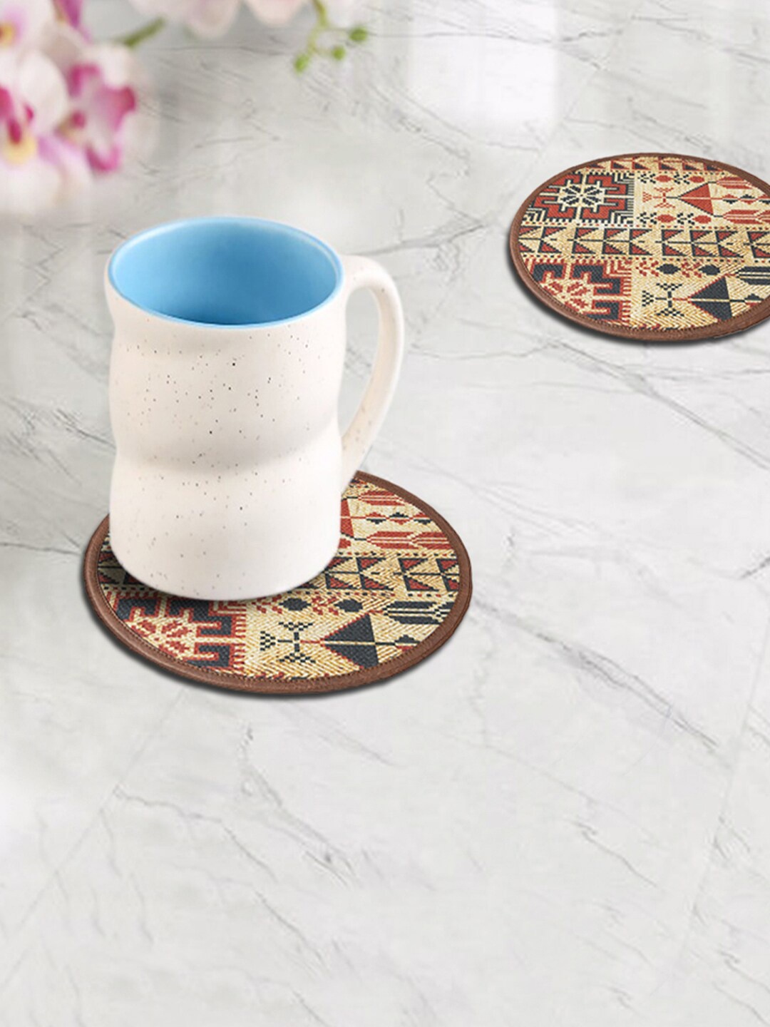 

Mona B Brown & Red 4 Pieces Printed Coasters