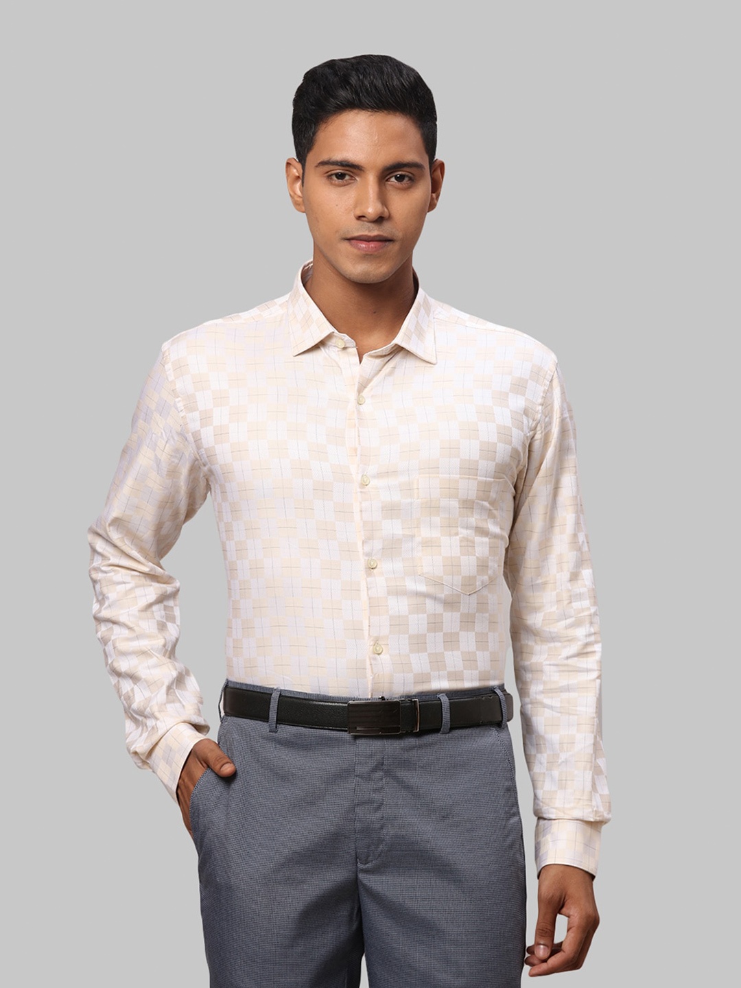 

Park Avenue Men Comfort Slim Fit Checked Cotton Formal Shirt, Yellow
