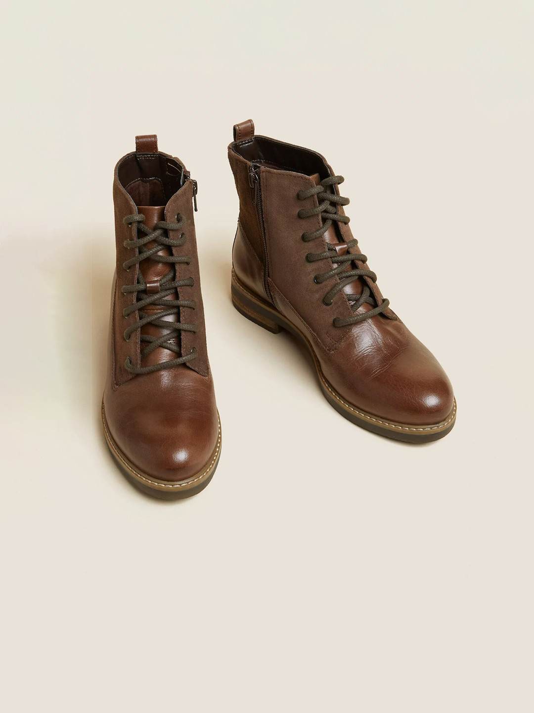 

Marks & Spencer Women Leather Biker Boots, Brown