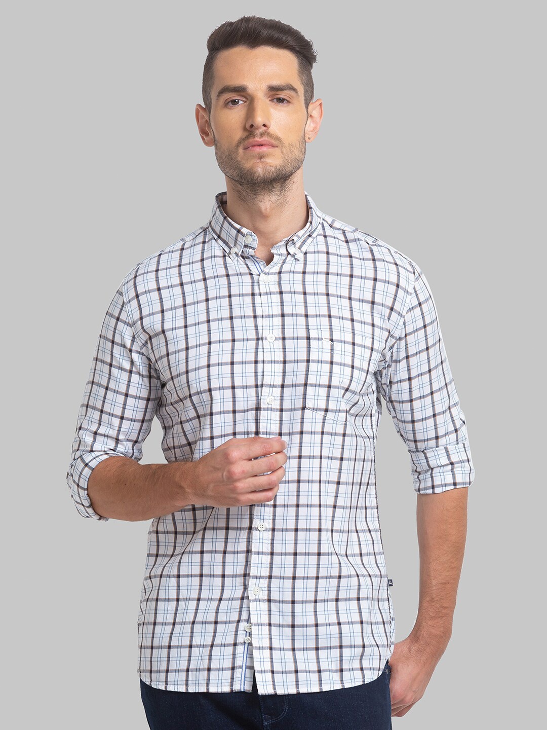 

Parx Men Slim Fit Checked Casual Cotton Shirt, White