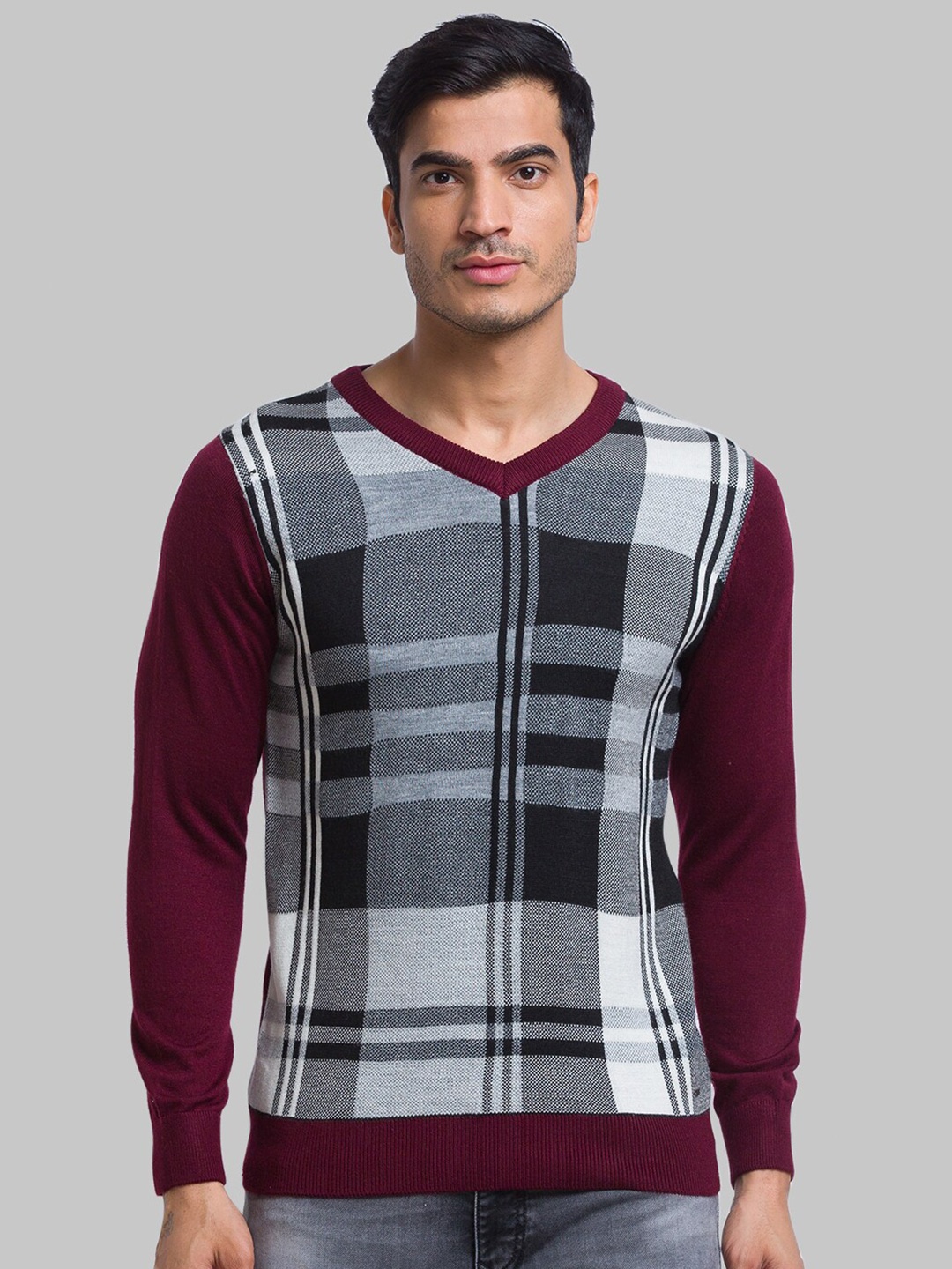 

Parx Men Checked Acrylic Pullover, Maroon