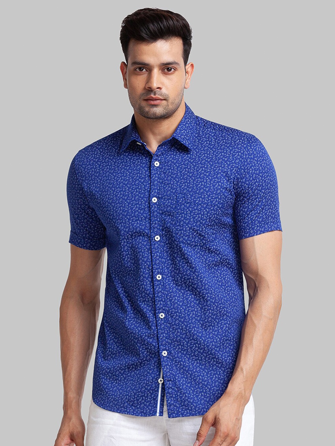 

Parx Men Slim Fit Printed Casual Spread Collar Cotton Shirt, Blue