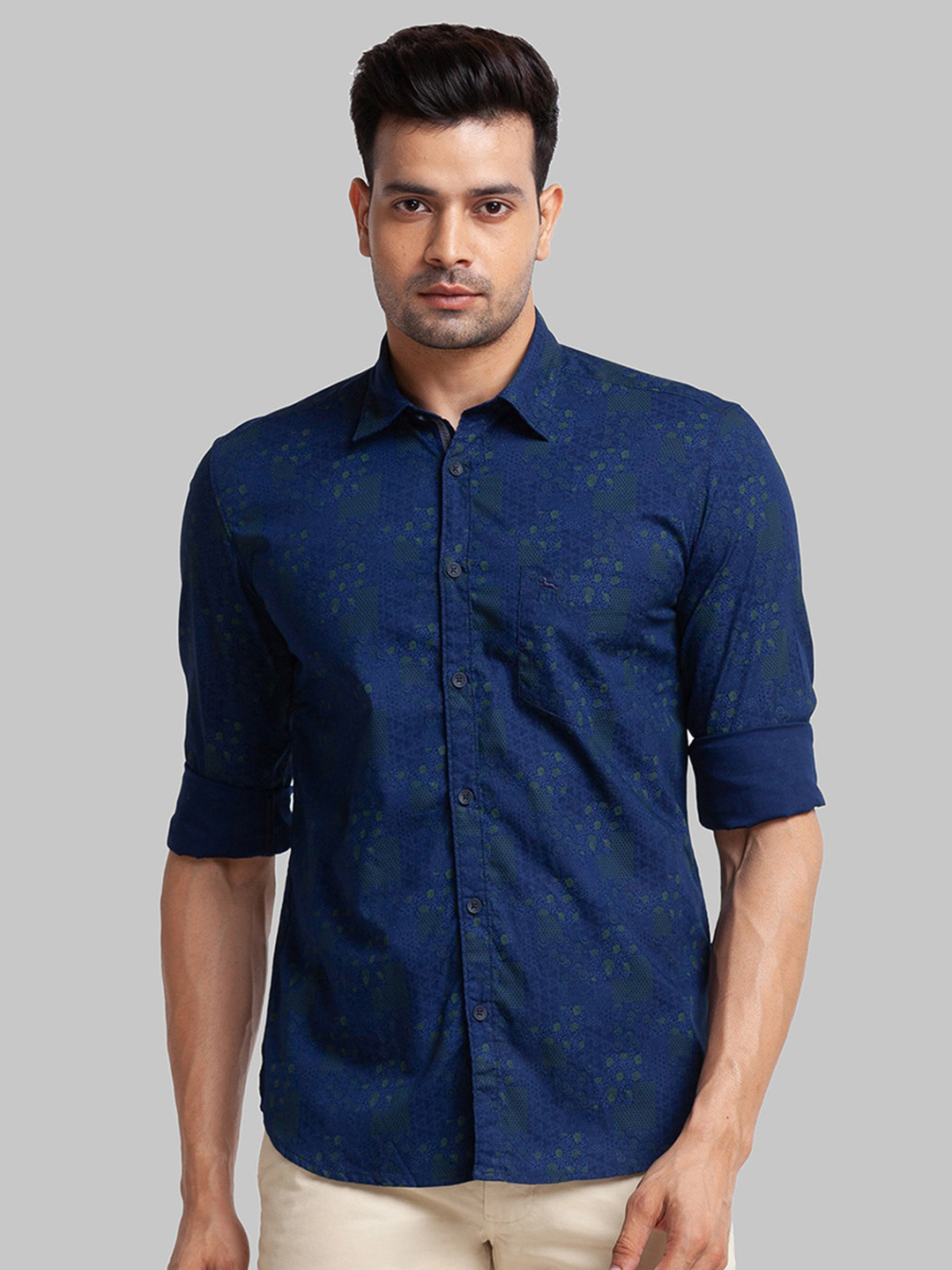 

Parx Men Slim Fit Printed Casual Spread Collar Cotton Shirt, Green