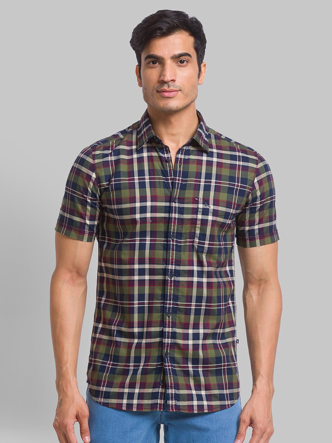 

Parx Men Slim Fit Checked Casual Cotton Shirt, Green