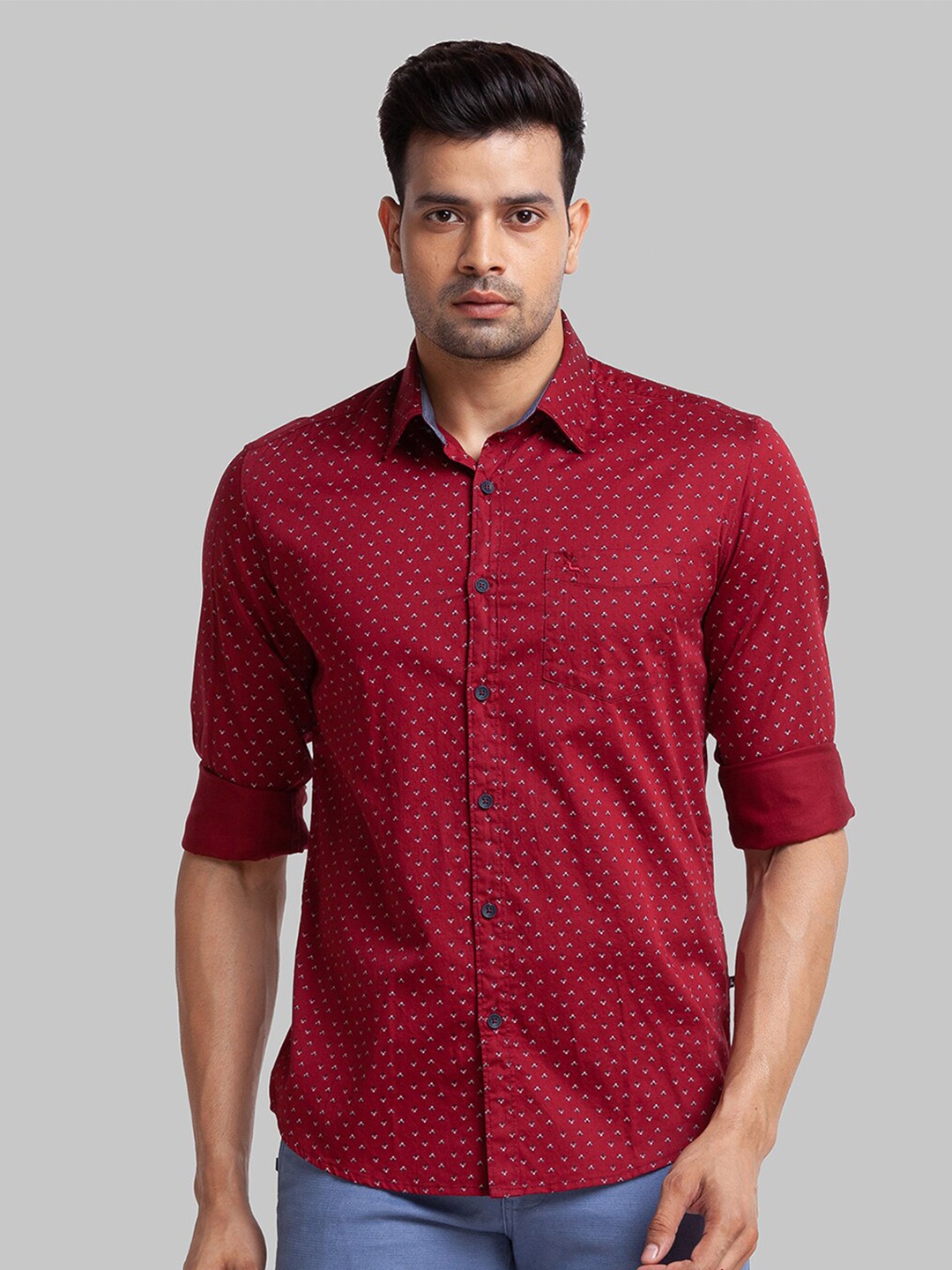 

Parx Men Slim Fit Abstract Printed Casual Cotton Shirt, Maroon