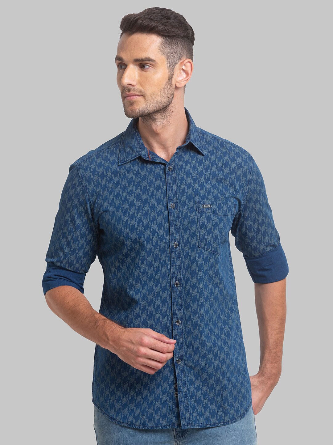 

Parx Men Slim Fit Printed Cotton Casual Shirt, Blue