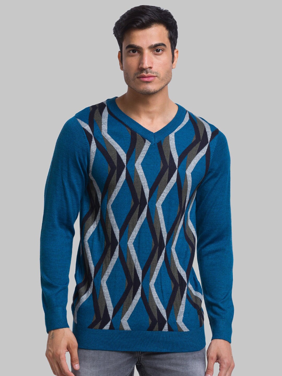 

Parx Men Printed V-Neck Sweater, Blue