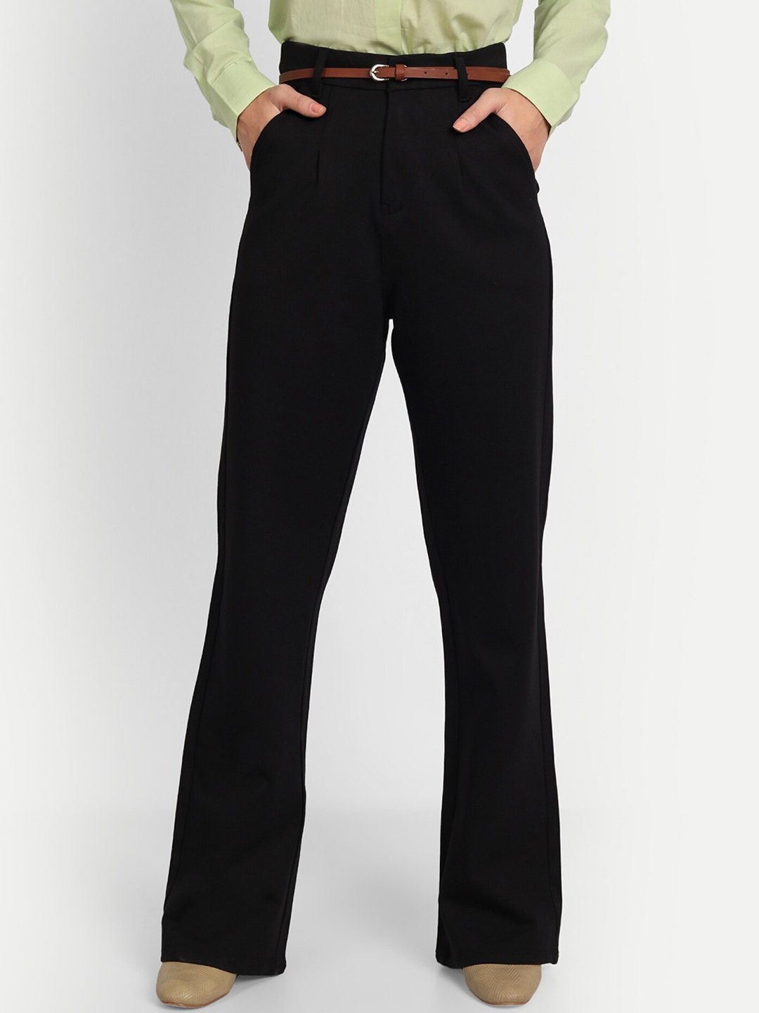 

Next One Women High-Rise Pleated Korean Trousers, Black