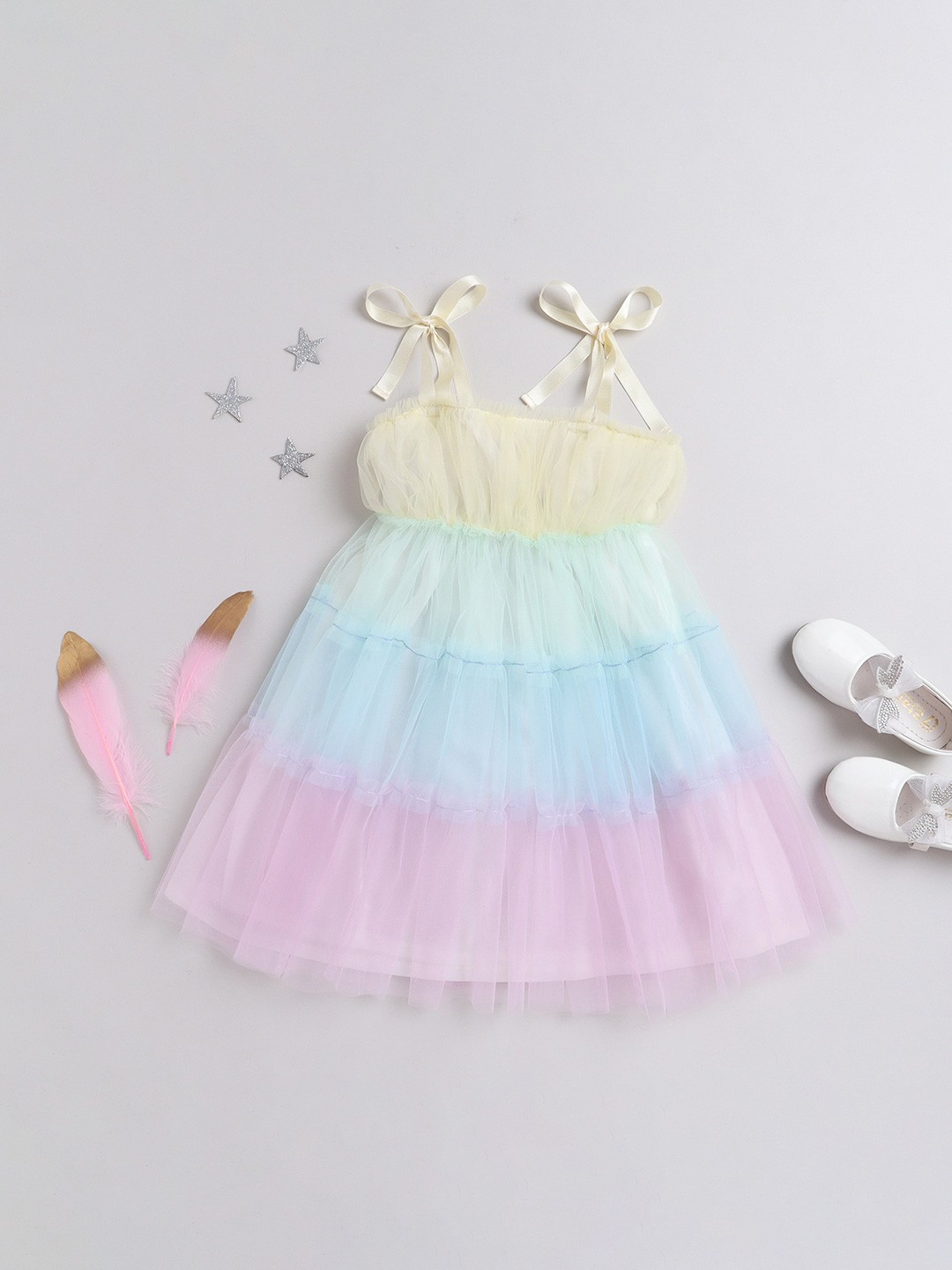 

taffykids Girls Colourblocked Shoulder Straps Dress, Yellow