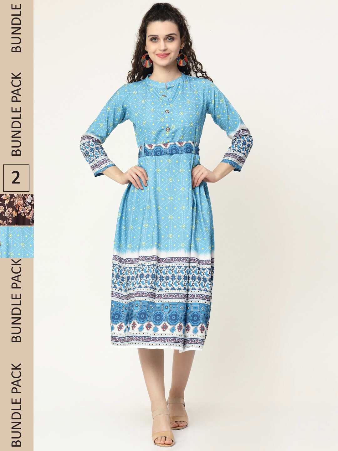 

MISS AYSE Pack Of 2 Ethnic Motifs Midi Dress, Blue