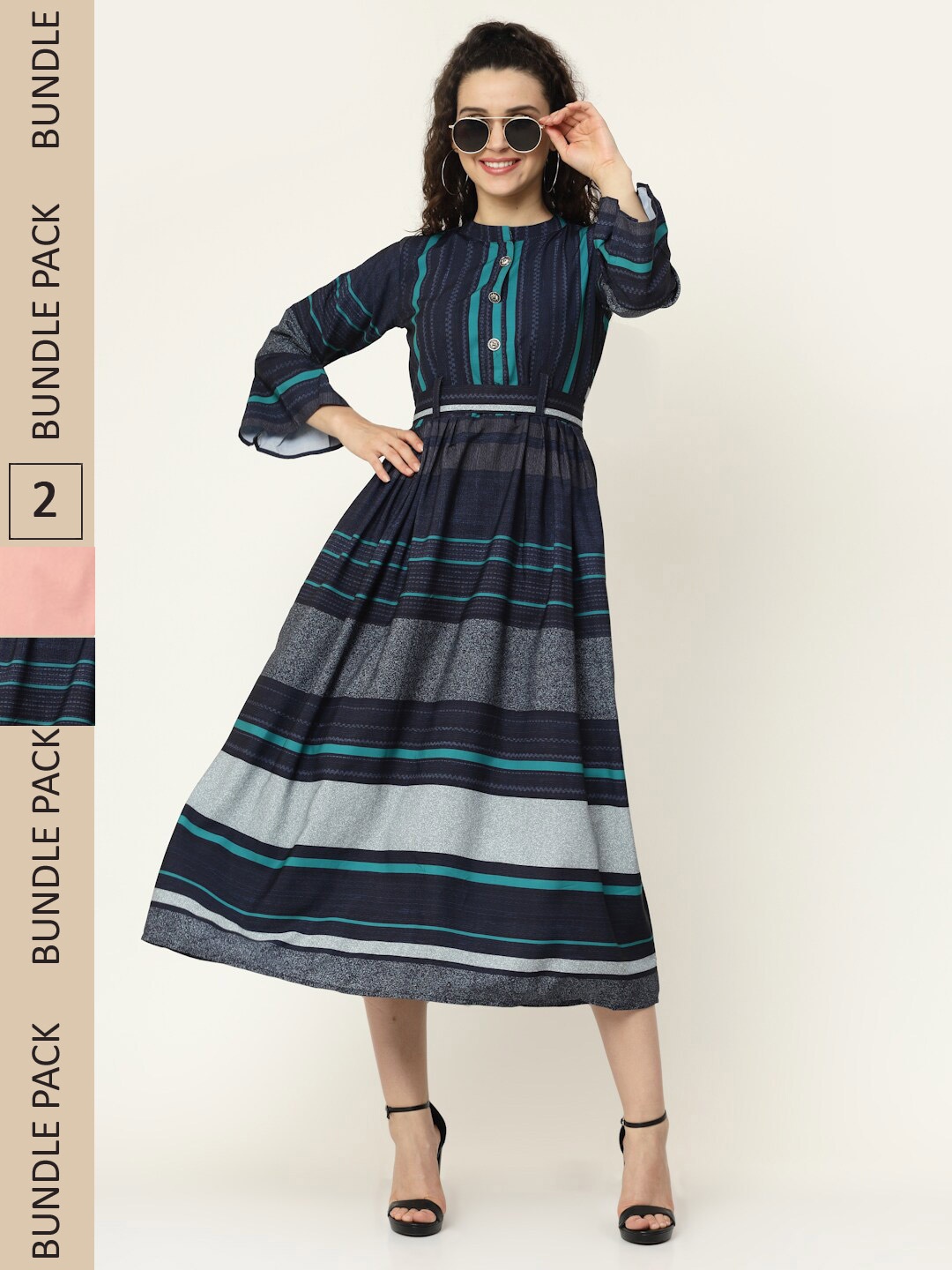 

MISS AYSE Pack Of 2 Striped Midi Dress, Multi