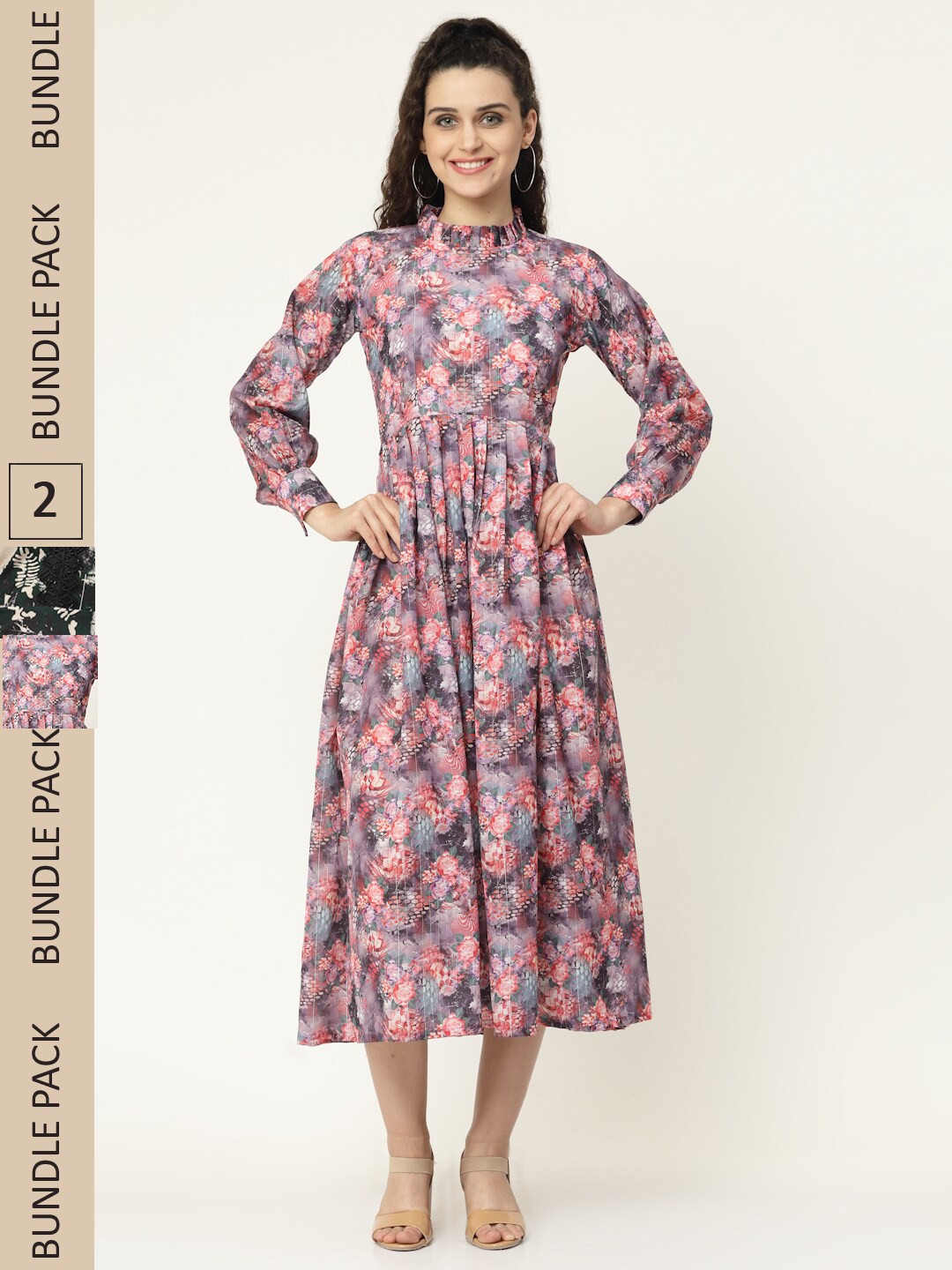 

MISS AYSE Pack of 2 Floral Printed Midi Dress, Pink