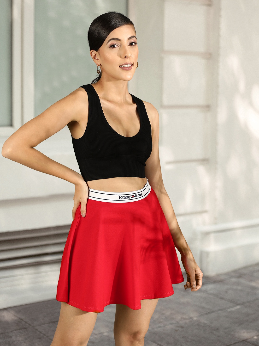 

Tommy Hilfiger Solid Flared Mini Skirt, Red