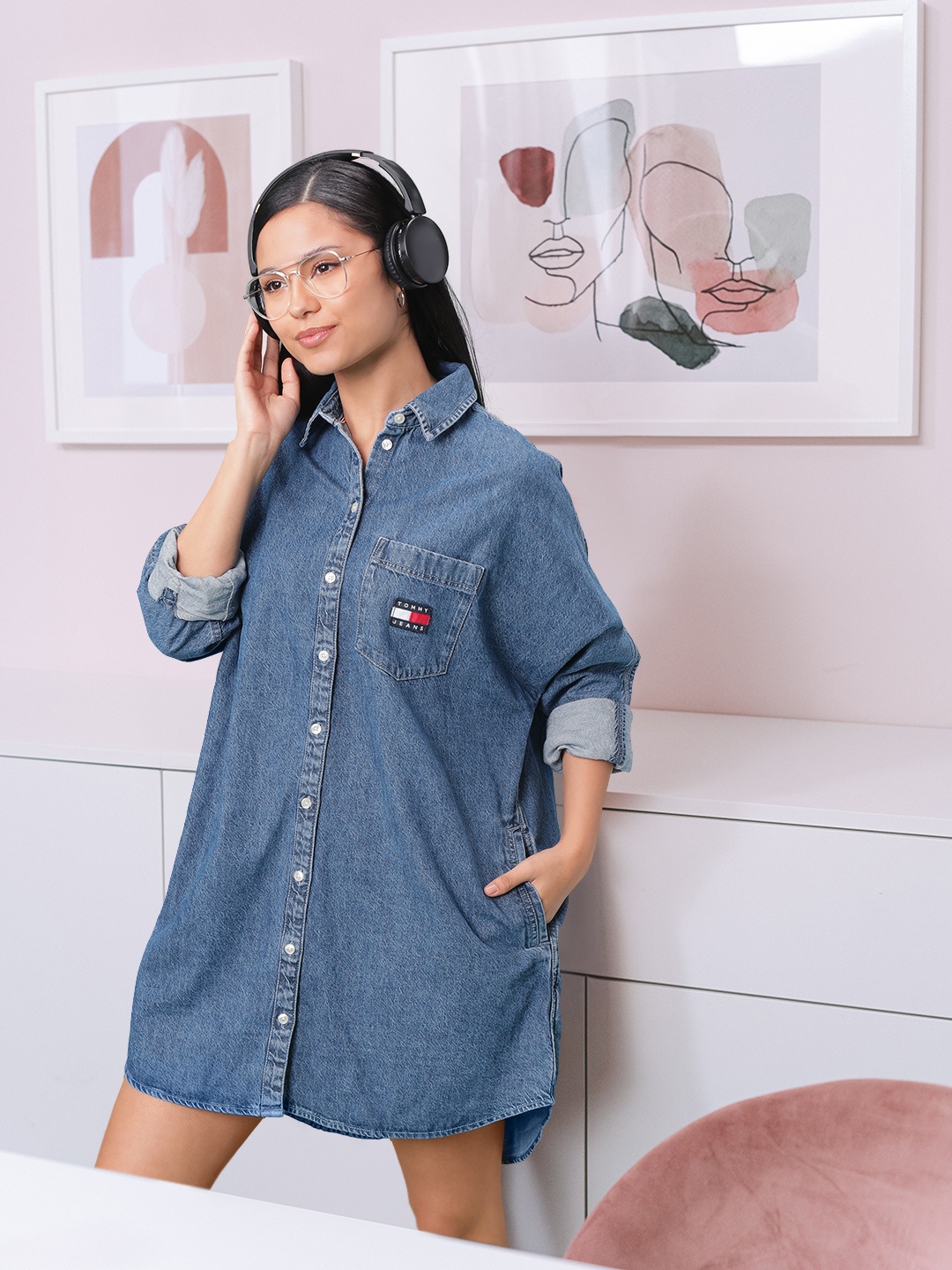 

Tommy Hilfiger Sustainable Pure Cotton Denim Shirt Dress, Blue