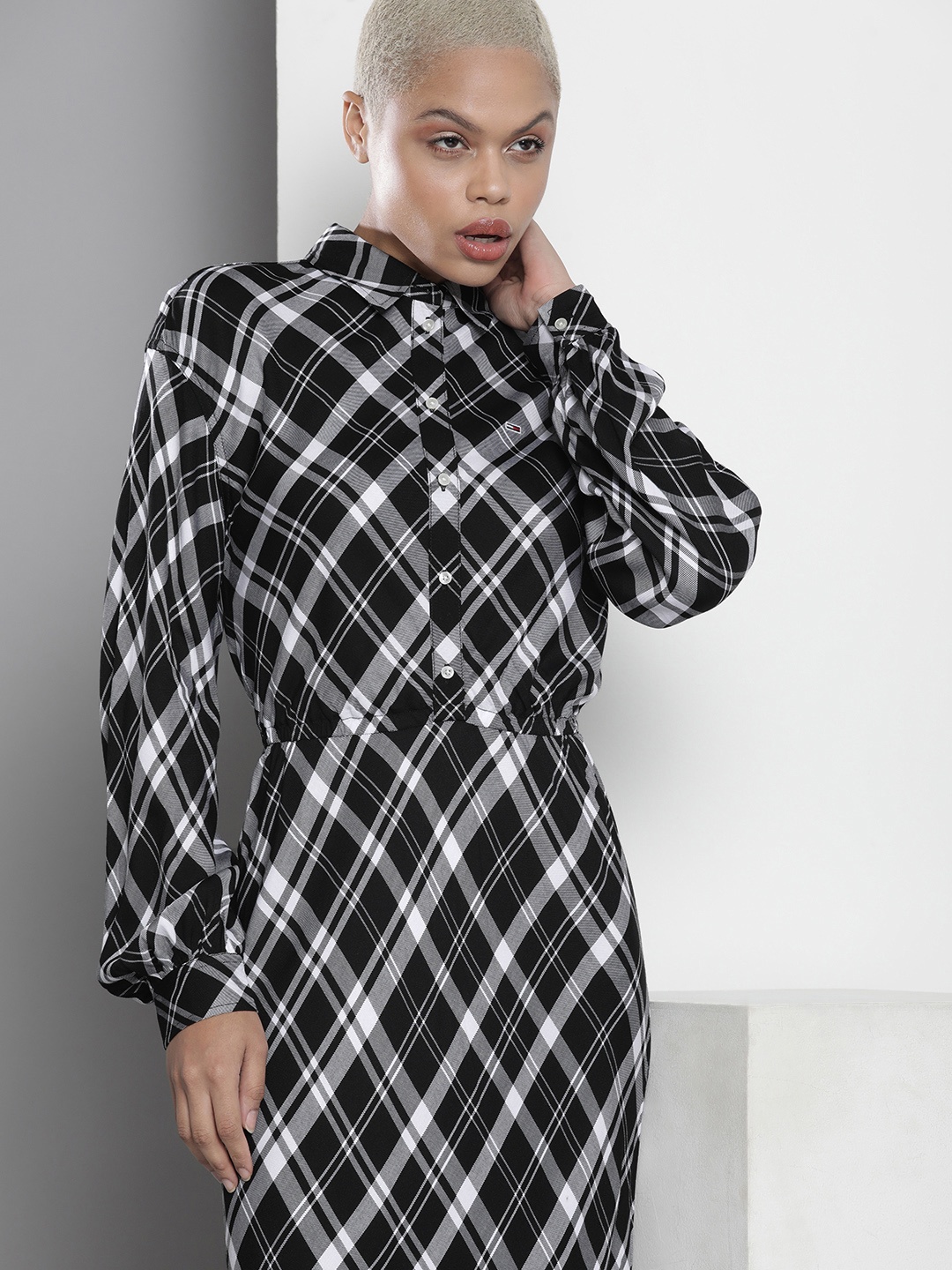 

Tommy Hilfiger Checked Shirt Midi Dress, Black