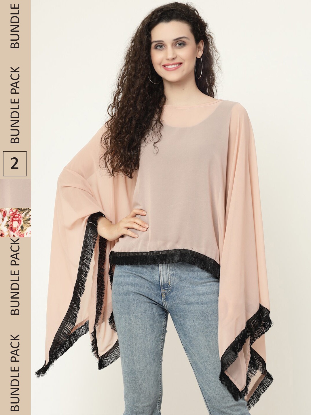 

MISS AYSE Pack Of 2 Floral Print Georgette Top, Peach