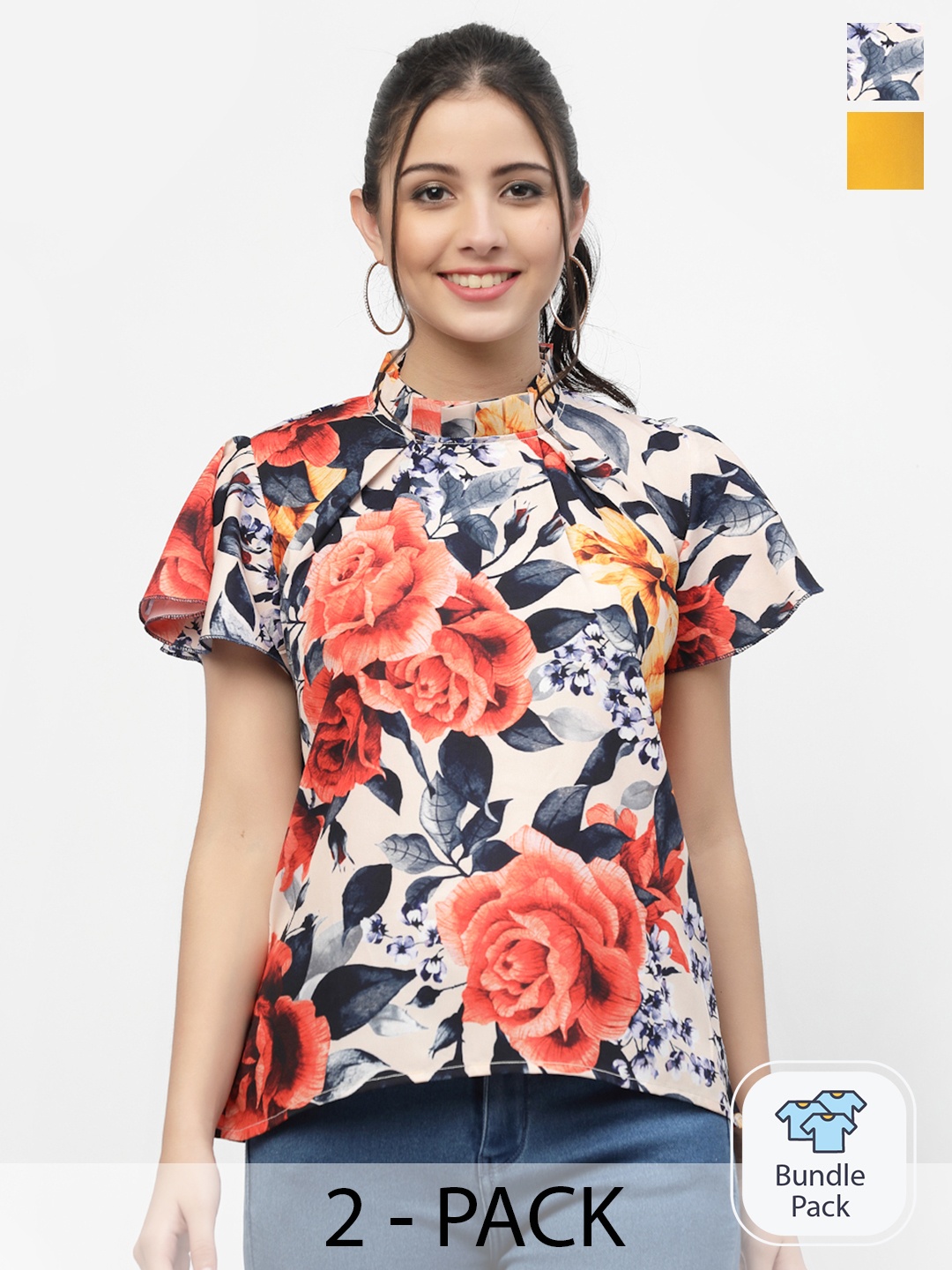 

MISS AYSE Yellow & Off White Georgette Top
