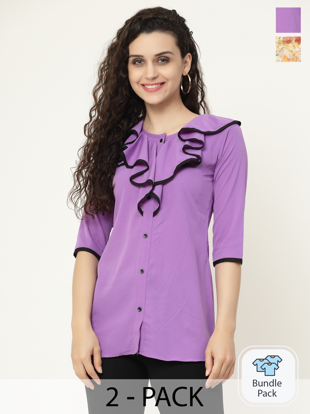 

MISS AYSE Pack Of 2 Georgette Shirt Style Top, Purple