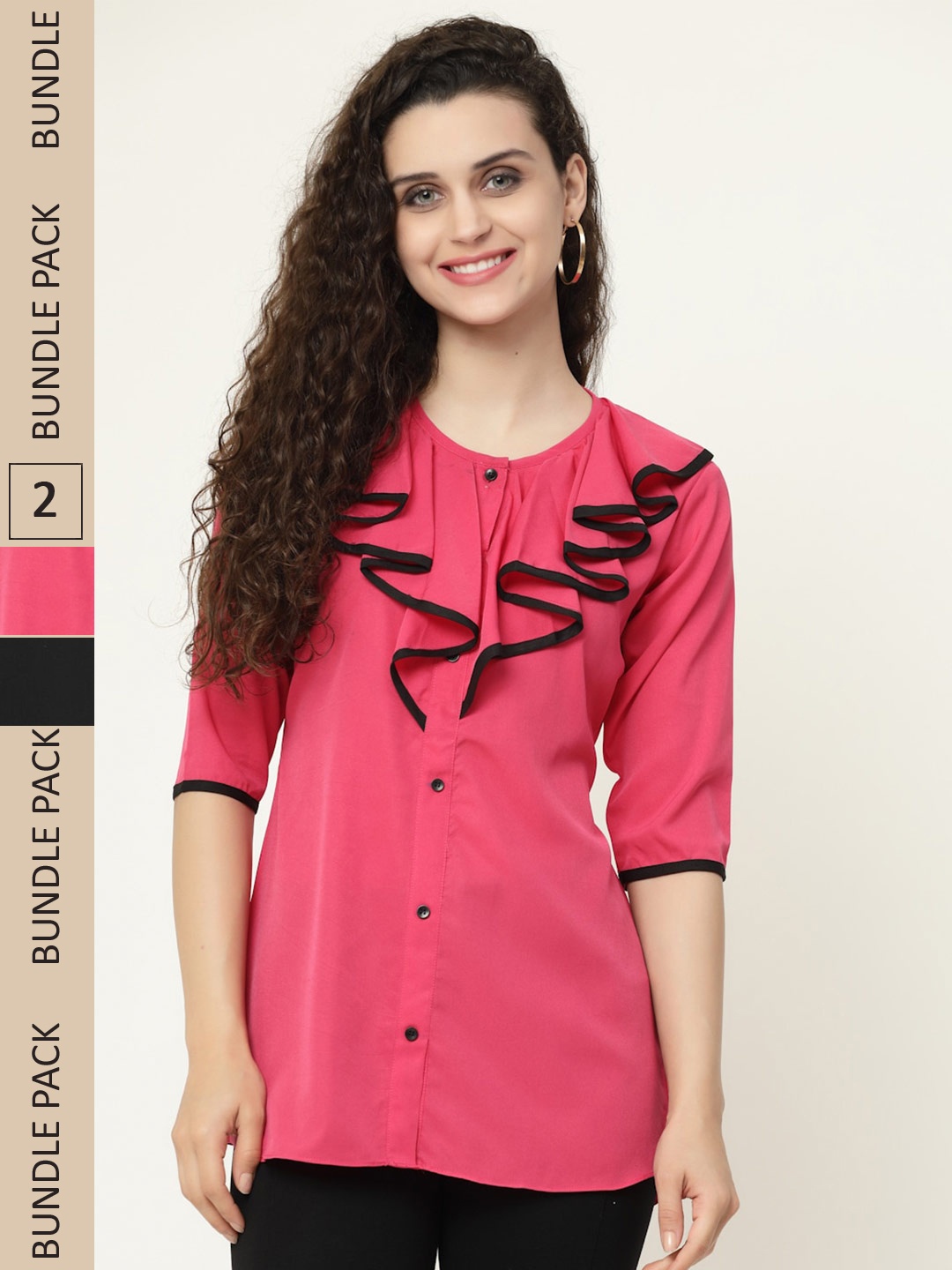 

MISS AYSE Pack Of 2 Tie-Up Neck Georgette Tops, Pink