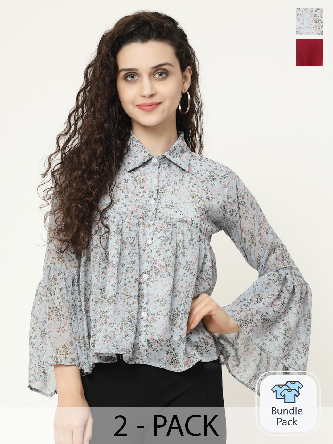 

MISS AYSE Pack Of 2 Georgette Kaftan Tops, Maroon