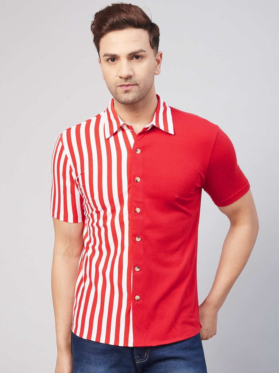 

GRITSTONES Men Comfort Striped Casual Shirt, Red