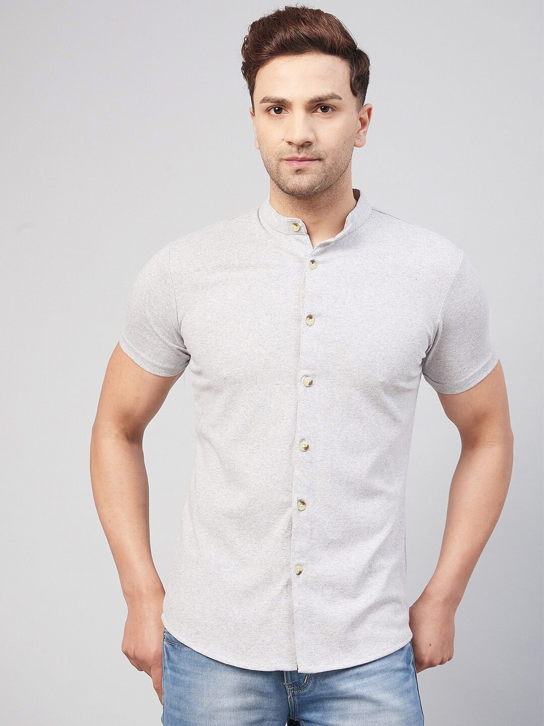 

GRITSTONES Men Comfort Casual Cotton Shirt, Grey melange