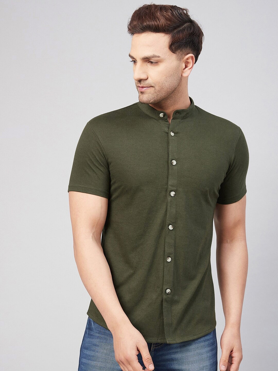 

GRITSTONES Men Comfort Casual Cotton Shirt, Olive