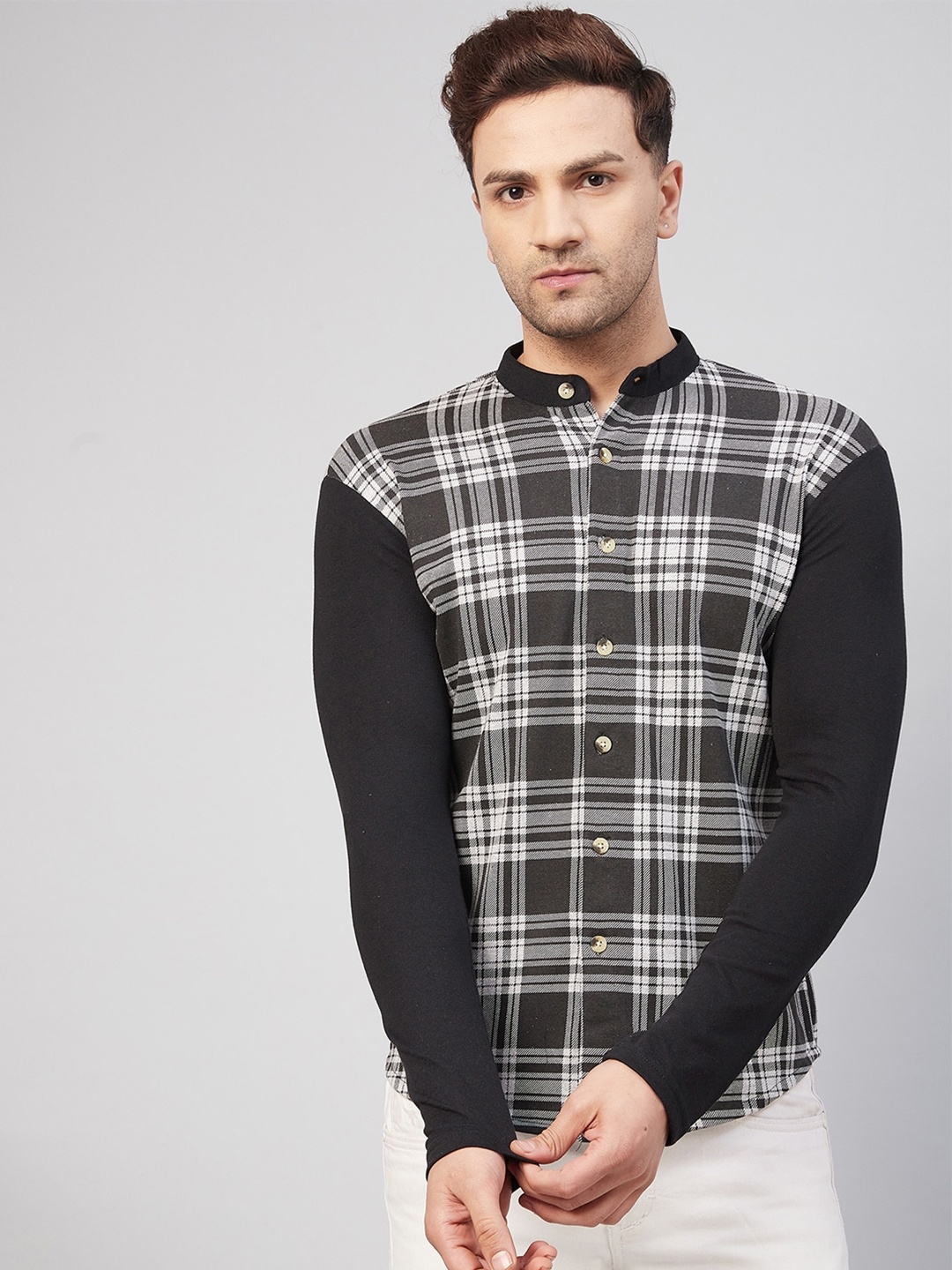 

GRITSTONES Men Comfort Tartan Checks Checked Casual Shirt, Black