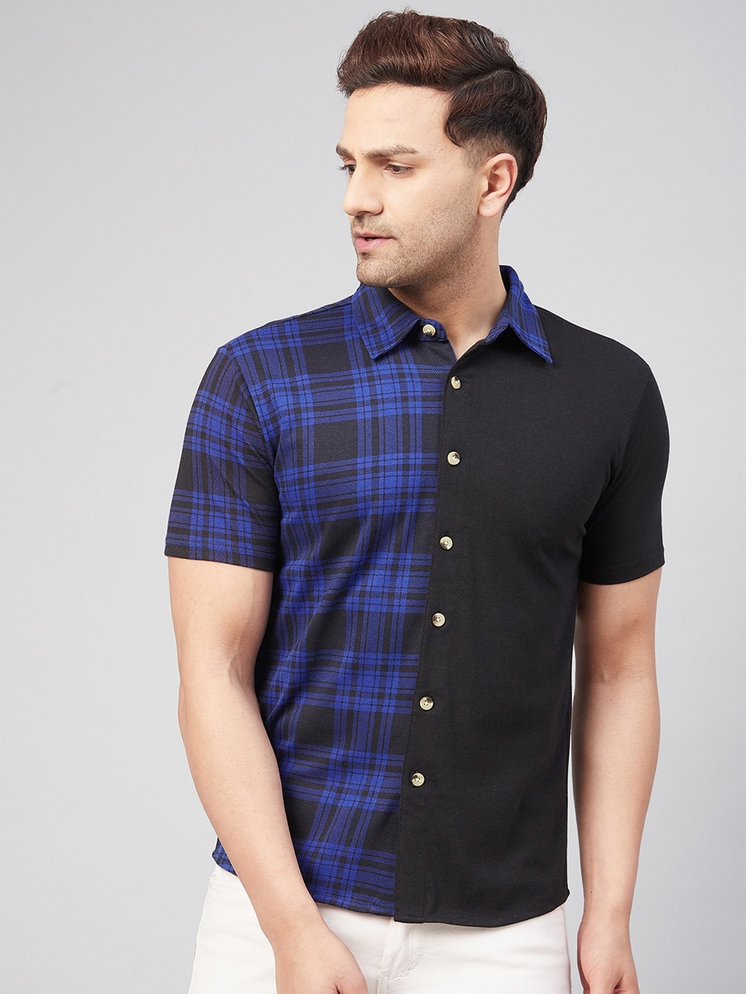 

GRITSTONES Men Comfort Tartan Checked Cotton Casual Shirt, Black