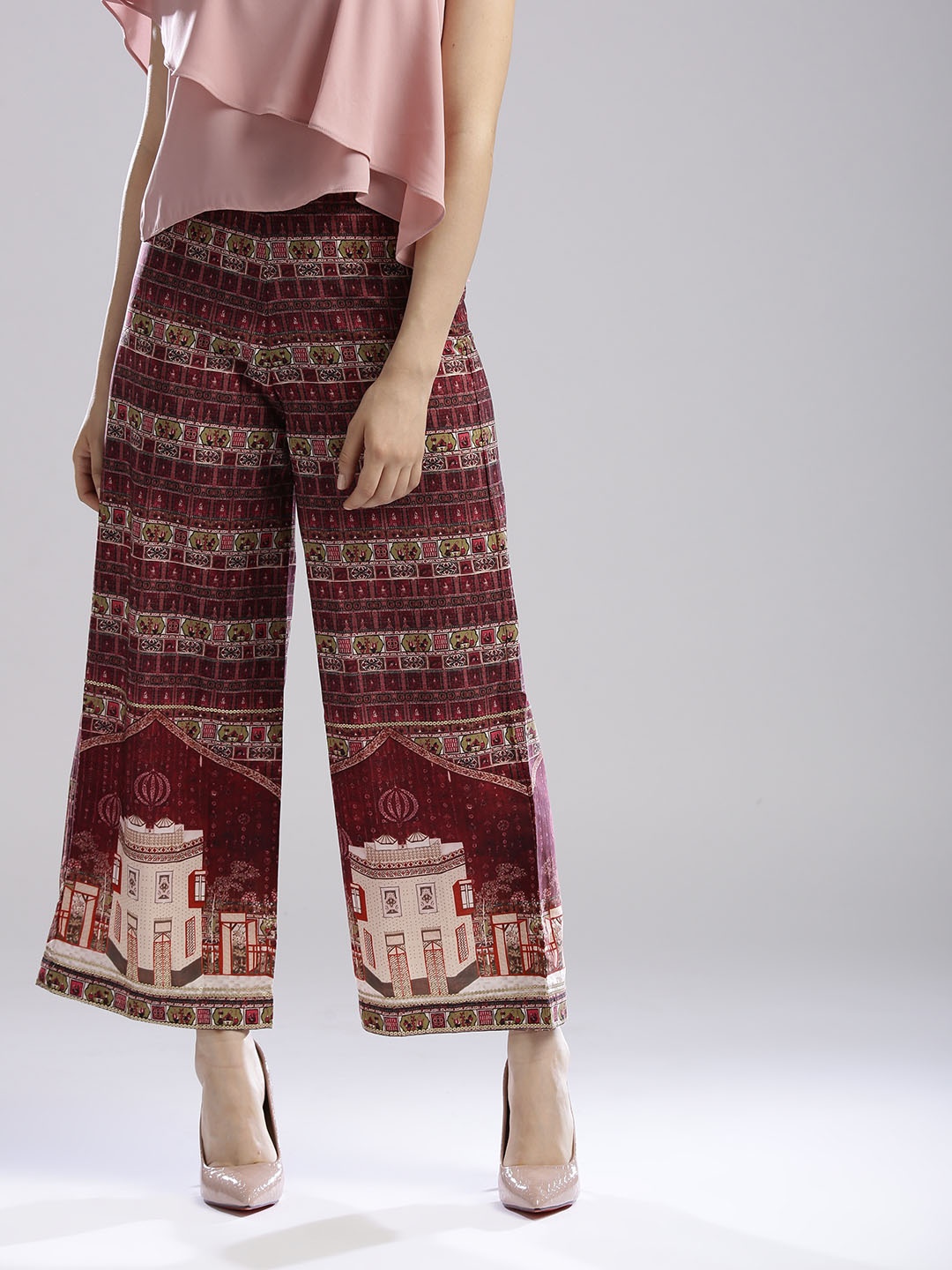

WISHFUL by W Women Maroon Straight Printed Palazzos