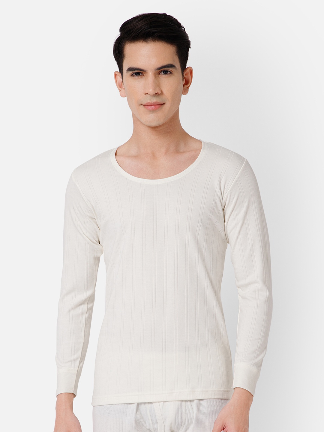 

BODYCARE INSIDER Men Striped Thermal Top, Off white