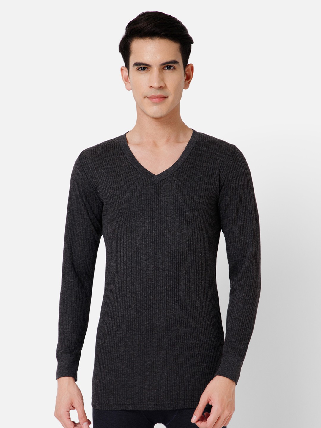 

BODYCARE INSIDER Mens Ribbed Cotton V-Neck Antibacterial Thermal Top, Grey