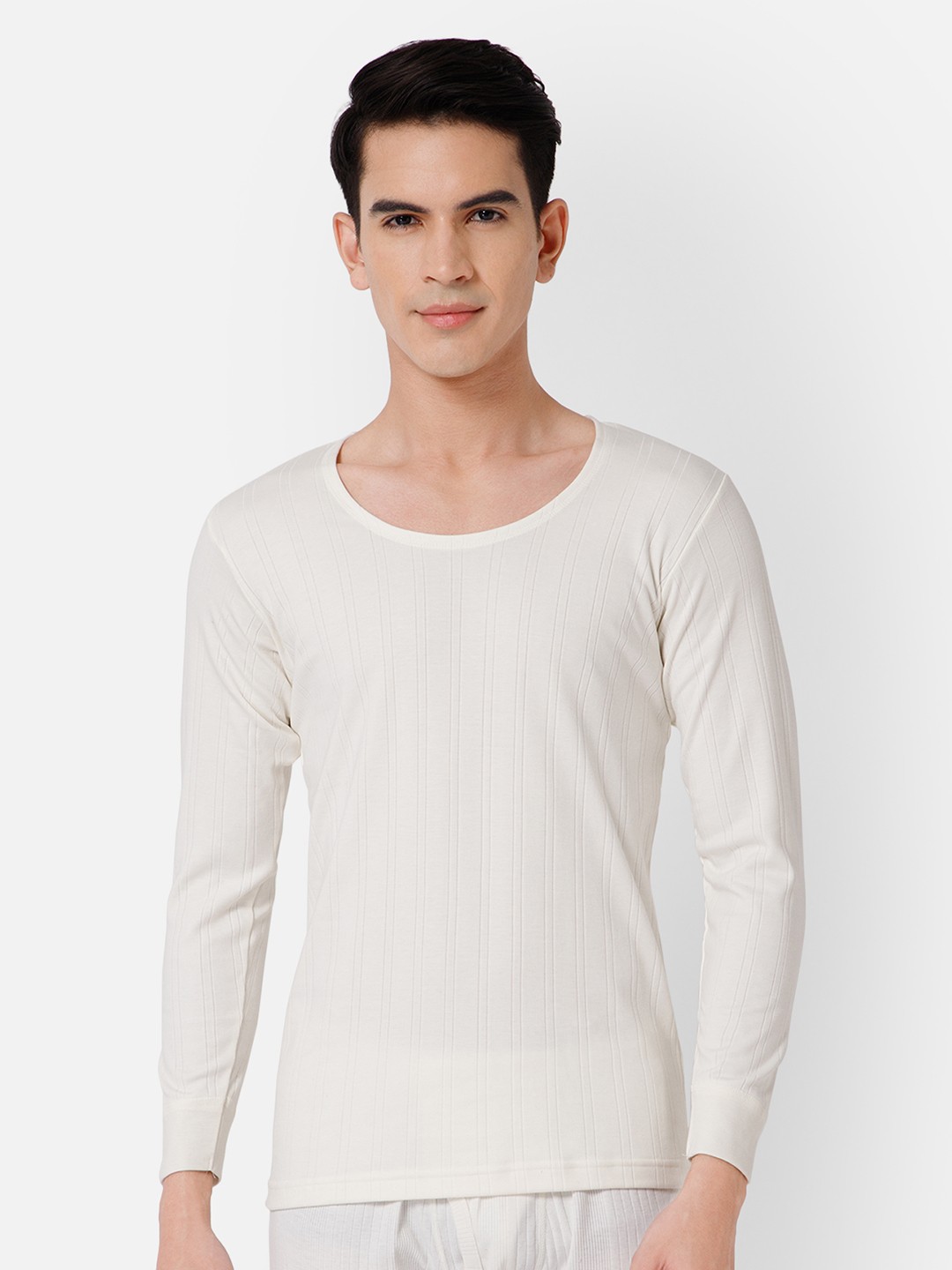 

BODYCARE INSIDER Men Self-Design Cotton Knitted Thermal Tops, Off white