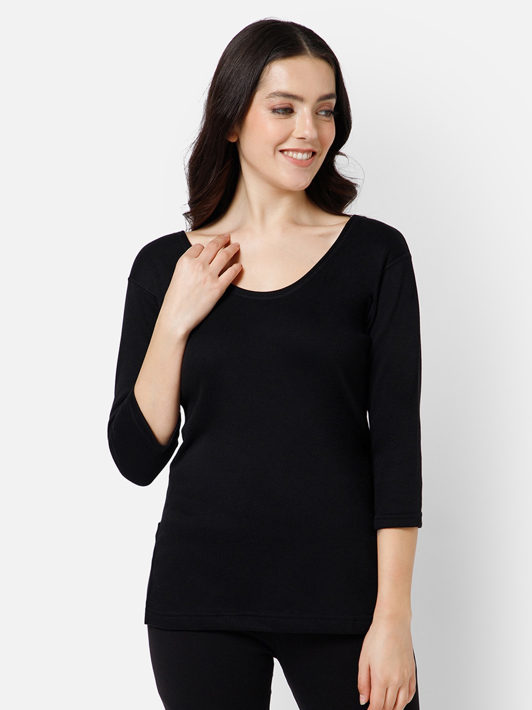 

BODYCARE INSIDER Women Fleece Thermal Tops, Black