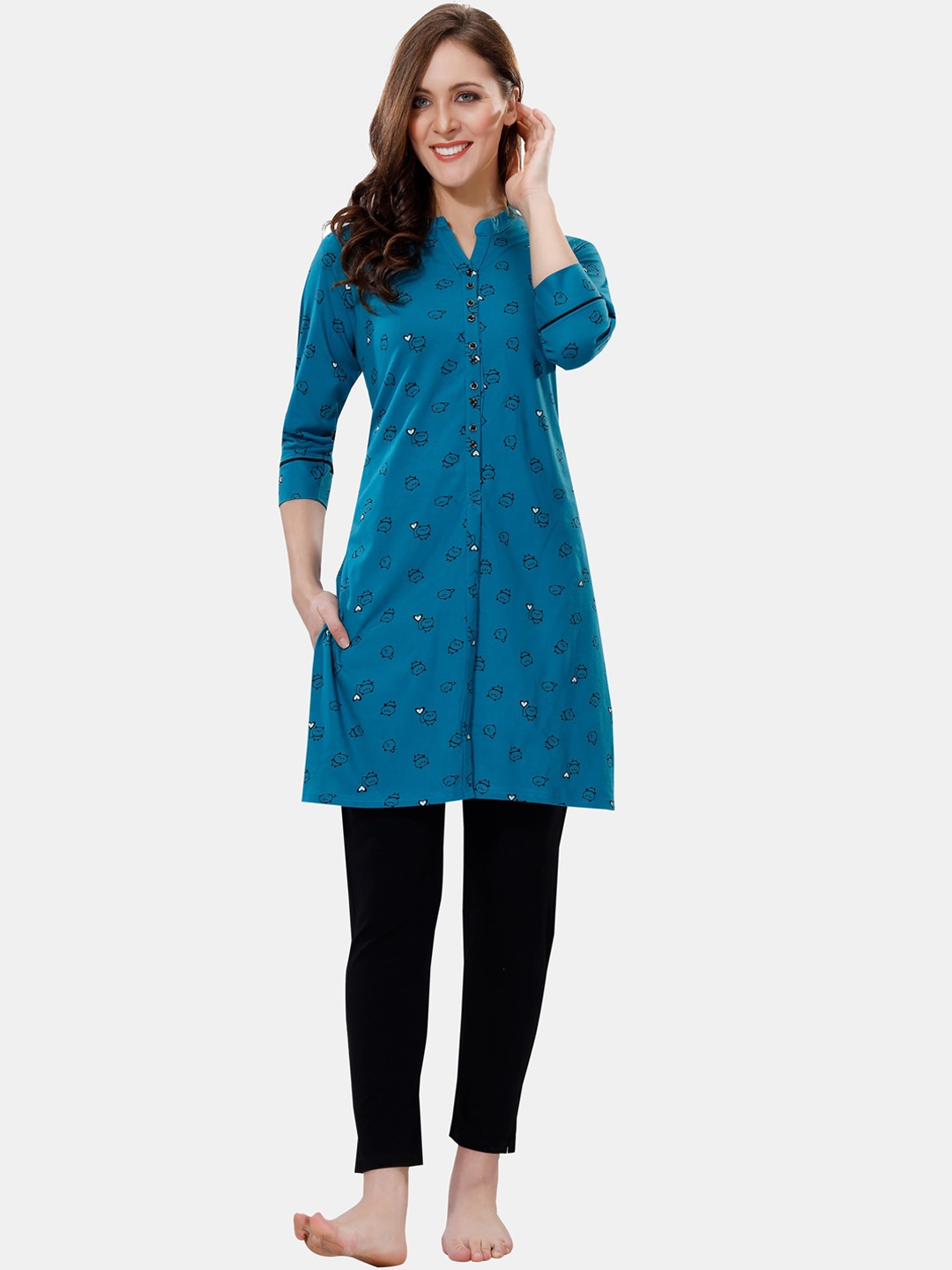 

Ever Loved Women Graphic Printed Night suit, Teal