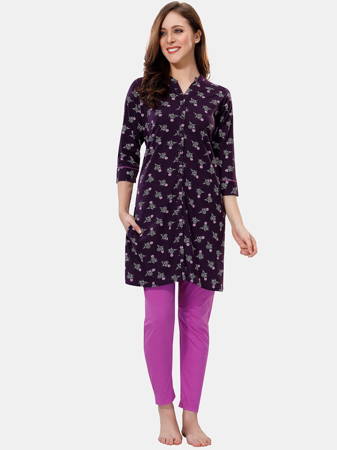 

Ever Loved Women Floral Printed Night suit, Purple