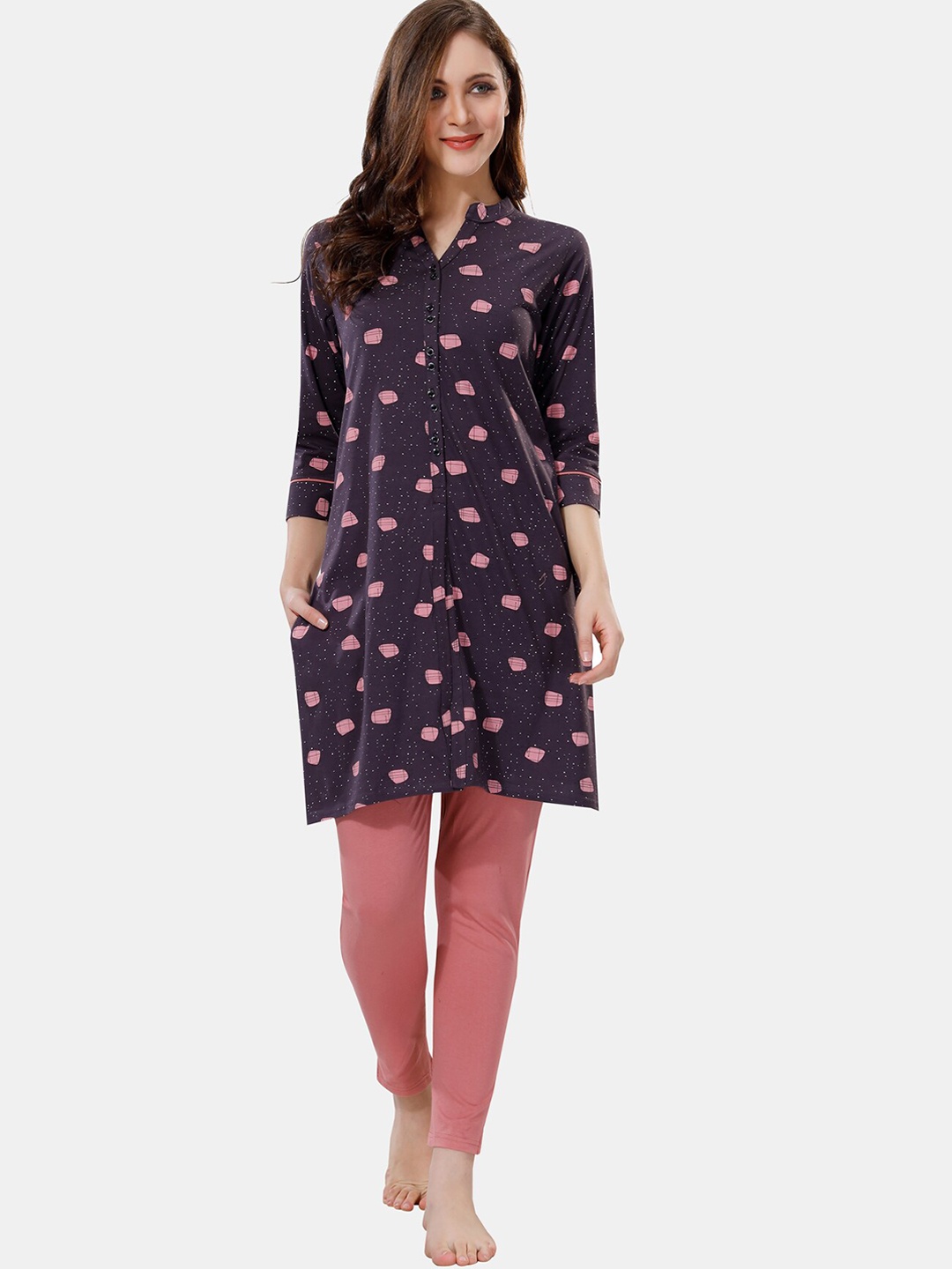 

Ever Loved Women Abstract Printed Night suit, Magenta