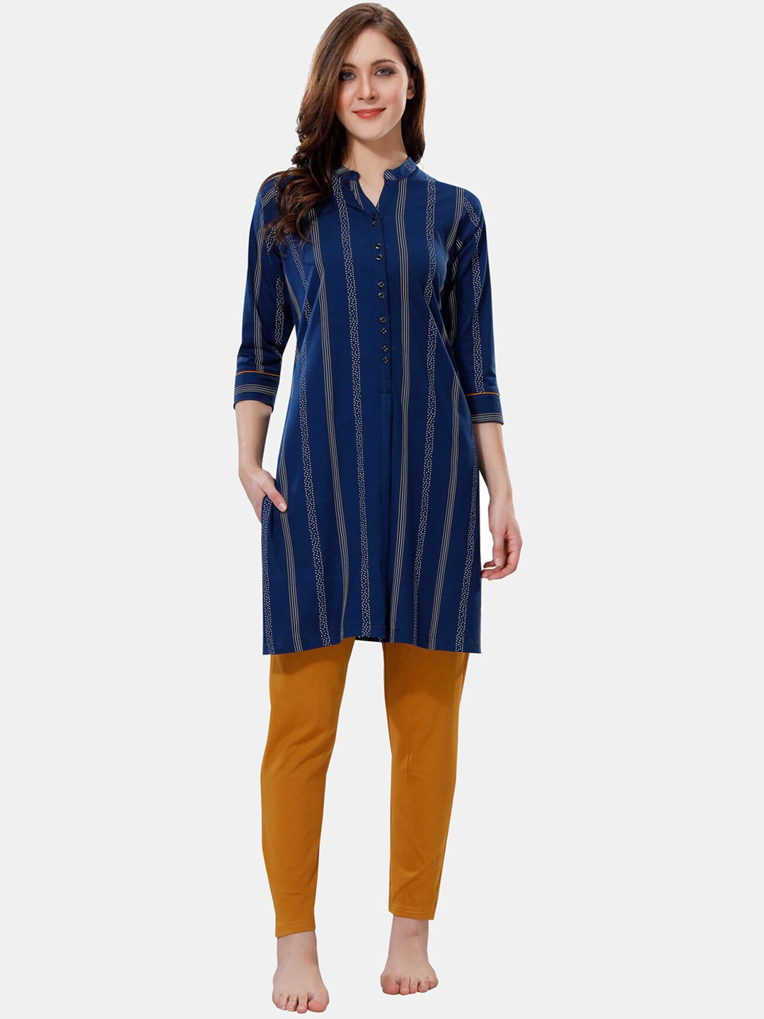 

Ever Loved Women Blue Striped Kurta with Trousers