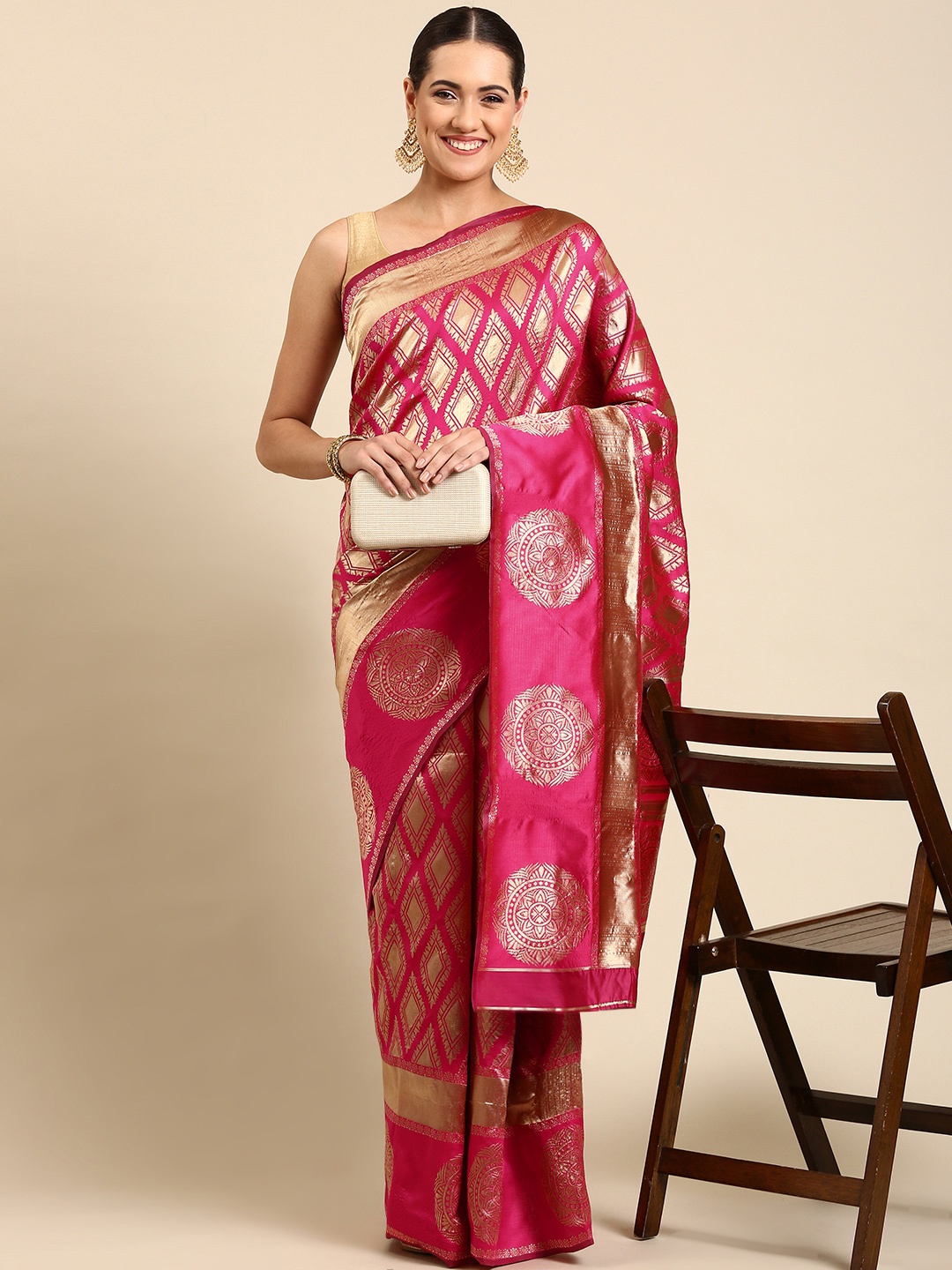 

Pothys Woven Design Zari Jute Silk Saree, Pink