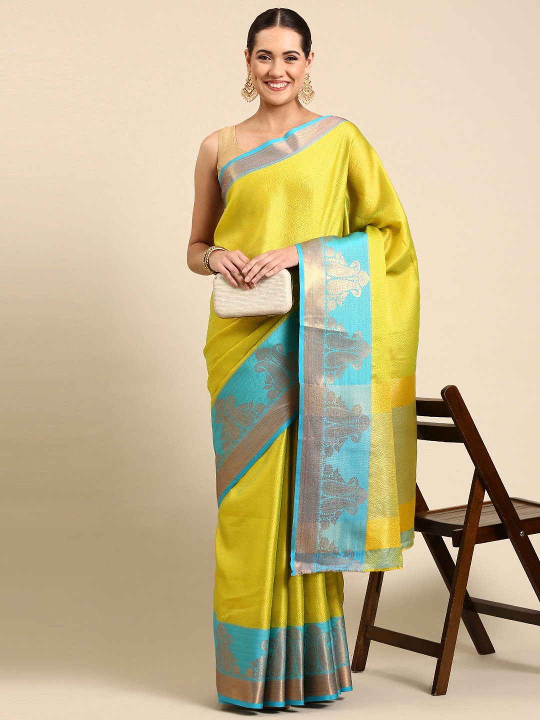 

Pothys Woven Design Zari Jute Silk Saree, Green