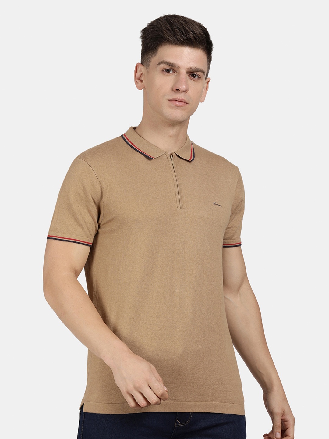 

t-base Men Cotton Polo Collar T-shirt, Khaki